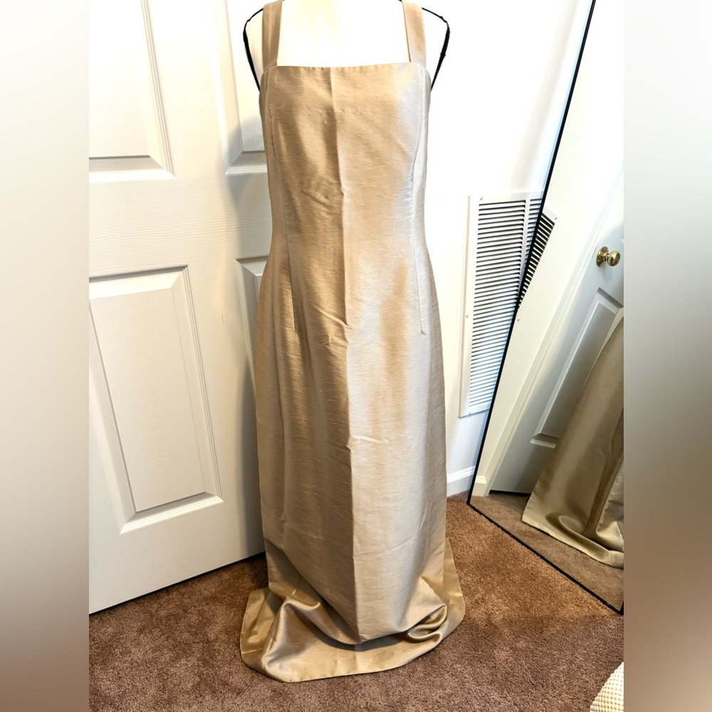 NWOT CACHE’ SATIN CHAMPAGNE MAXI LENGTH FORMAL FULLY LINED FORMAL  DRESS. SZ 16